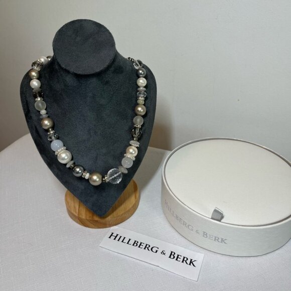 Hillberg  Berk STATEMENT NECKLACE natural stonesSwarovski PEARLS  crystals - Picture 7 of 9